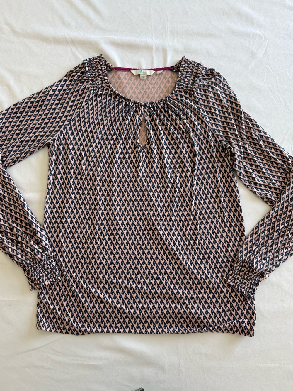 Boden Pink and Navy Geometric Long-Sleeve Knit Top